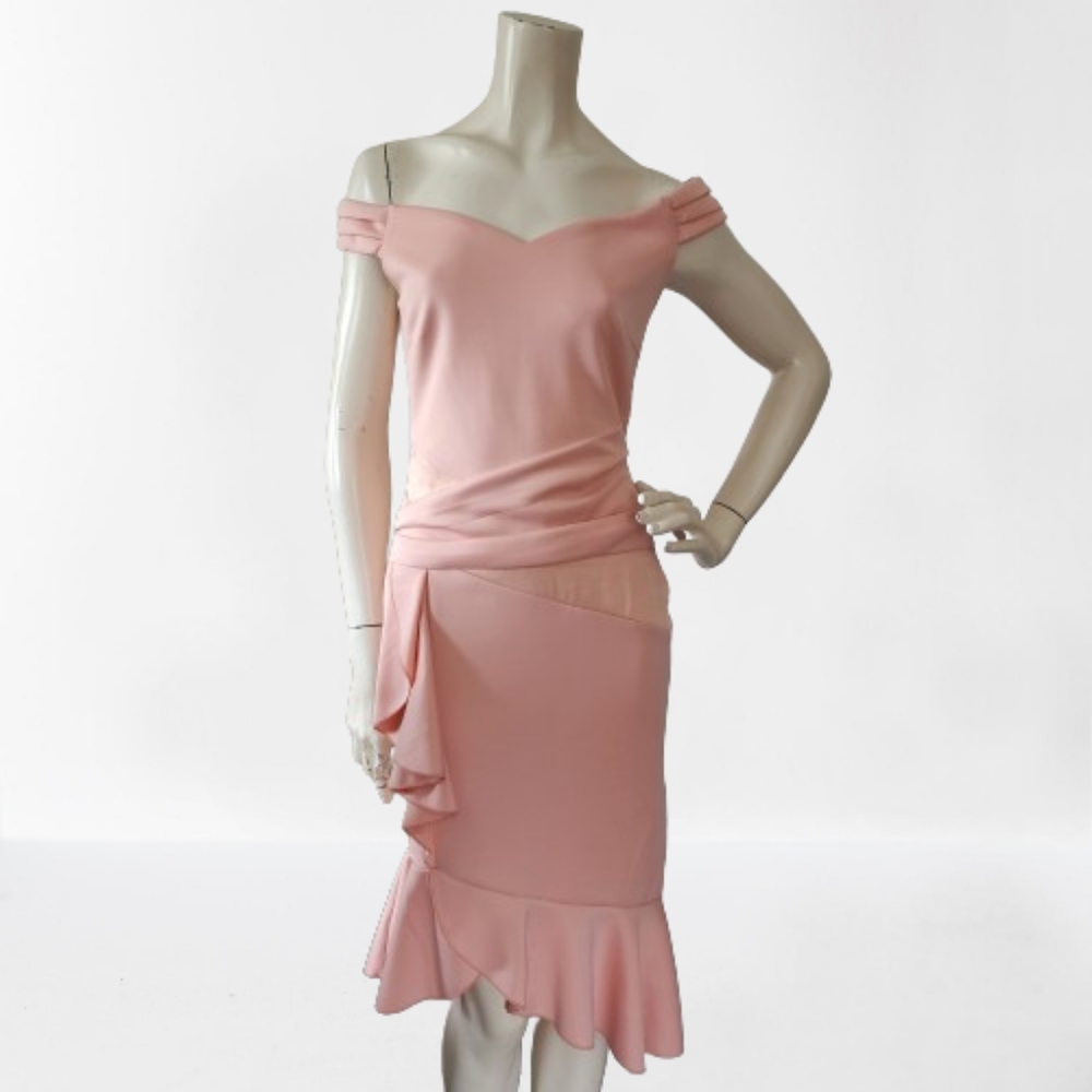 Venus Midi Dress Womens XS Pink Off-Shoulder